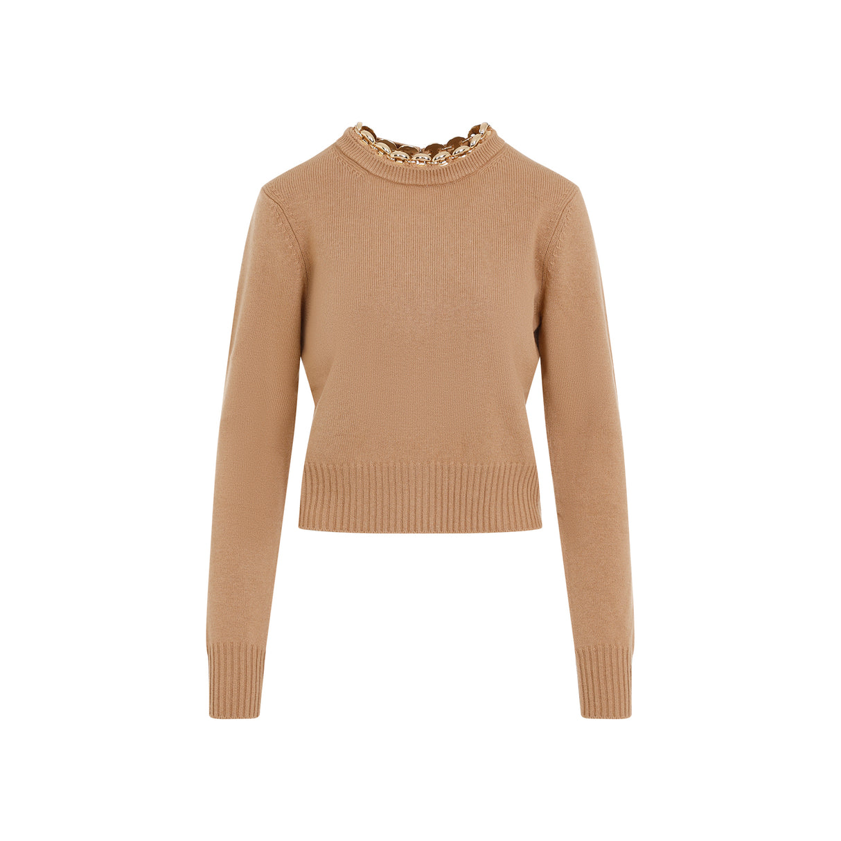 RABANNE Chic Round Neck Pullover with Metallic Chain Detail - Women's Sweater