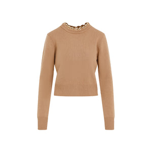 RABANNE Chic Round Neck Pullover with Metallic Chain Detail - Women's Sweater