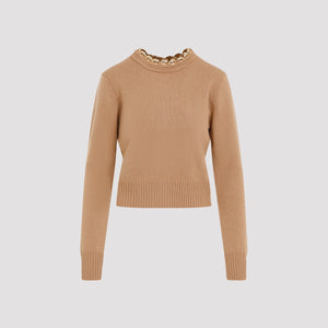 RABANNE Chic Round Neck Pullover with Metallic Chain Detail - Women's Sweater