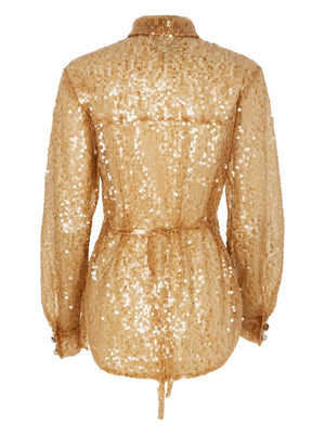 RABANNE Stunning Mini Shirt with Sequins and Belt