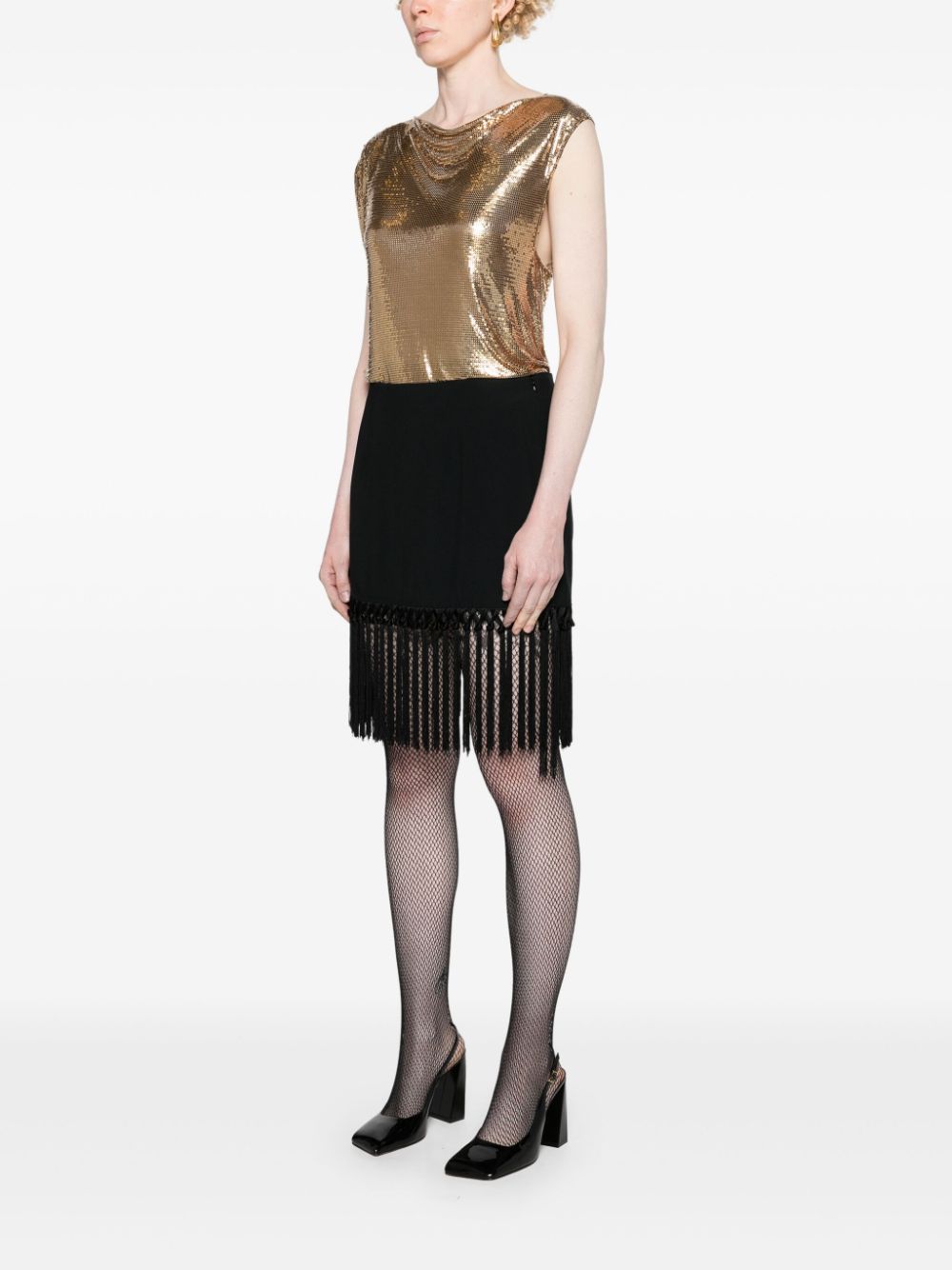 RABANNE Gold Draped Sleeveless Top