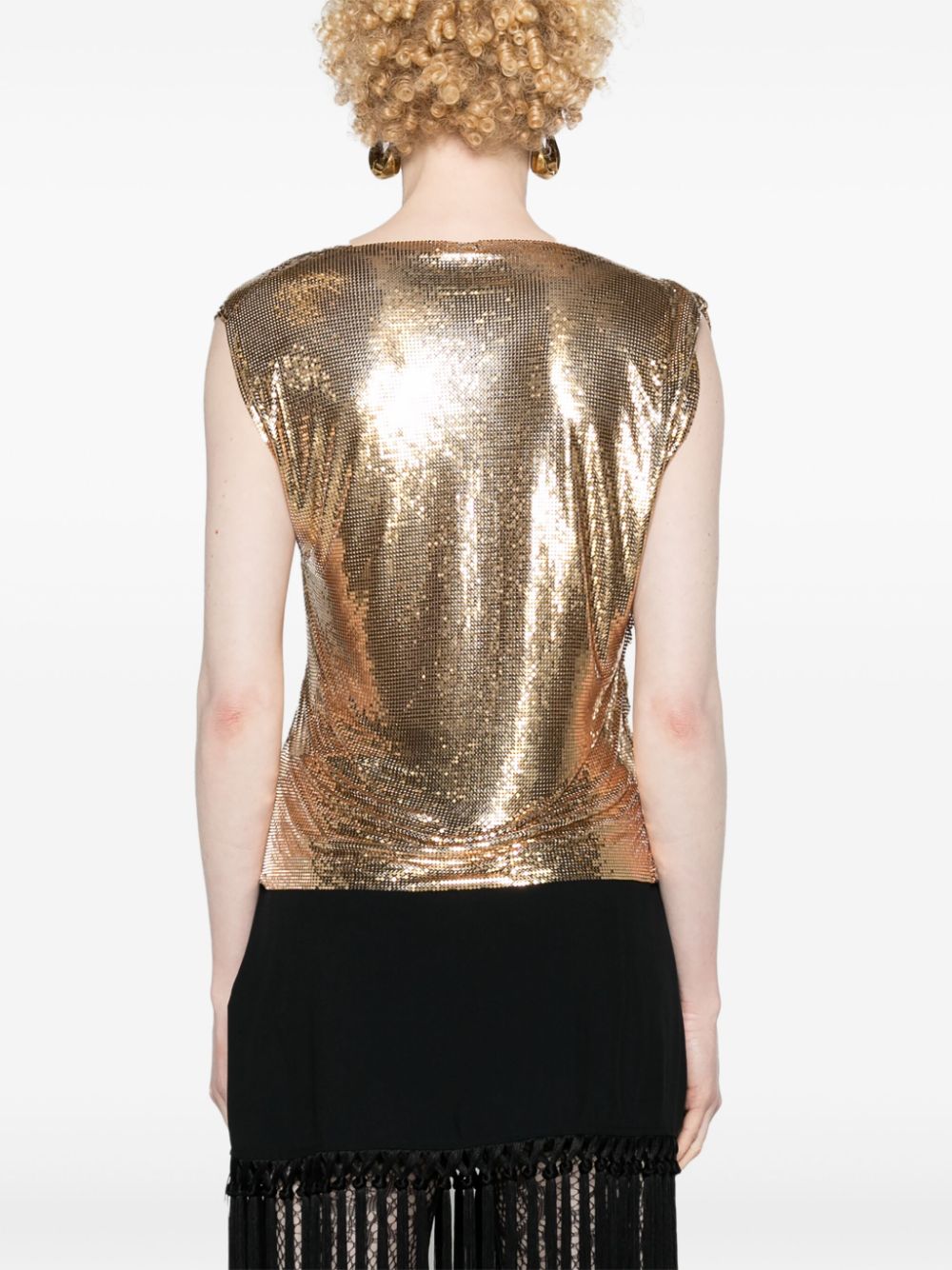 RABANNE Gold Draped Sleeveless Top