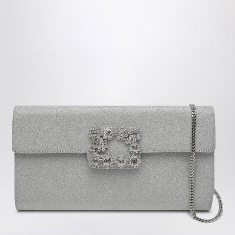 ROGER VIVIER Mini Glitter Clutch Handbag with Jewel Buckle