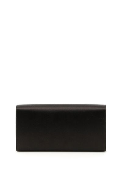 ROGER VIVIER Mini Satin Clutch Handbag with Crystal Buckle and Metal Chain