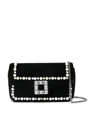 ROGER VIVIER Mini Velvet Clutch with Crystal Buckle and Pearl Embellishments