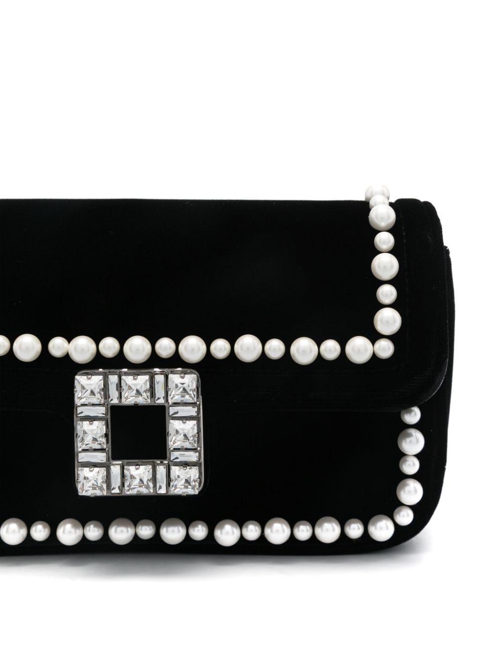 ROGER VIVIER Mini Velvet Clutch with Crystal Buckle and Pearl Embellishments