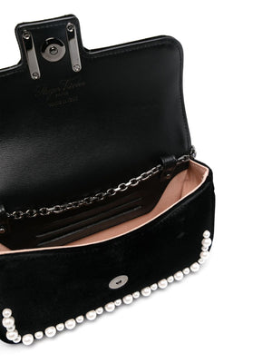 ROGER VIVIER Mini Velvet Clutch with Crystal Buckle and Pearl Embellishments