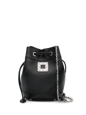 ROGER VIVIER Mini Leather Bucket Handbag with Drawstring Fastening