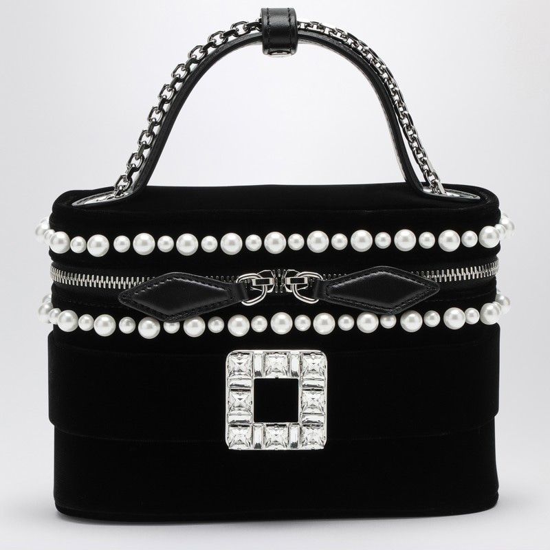 ROGER VIVIER Mini Velvet Vanity Handbag with Bead and Rhinestone Buckle