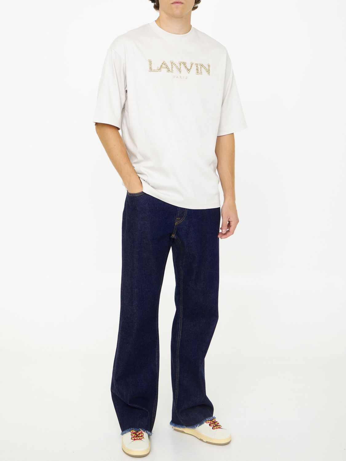 LANVIN メンズオーバーサイズプッティコットンTシャツ（ブランド名を除外し、外国語を避ける）