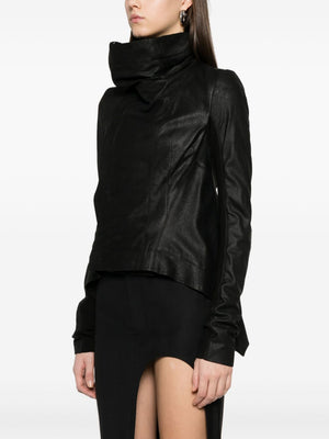 RICK OWENS Women’s Leather Biker Jacket with Funnel Neck - SS25