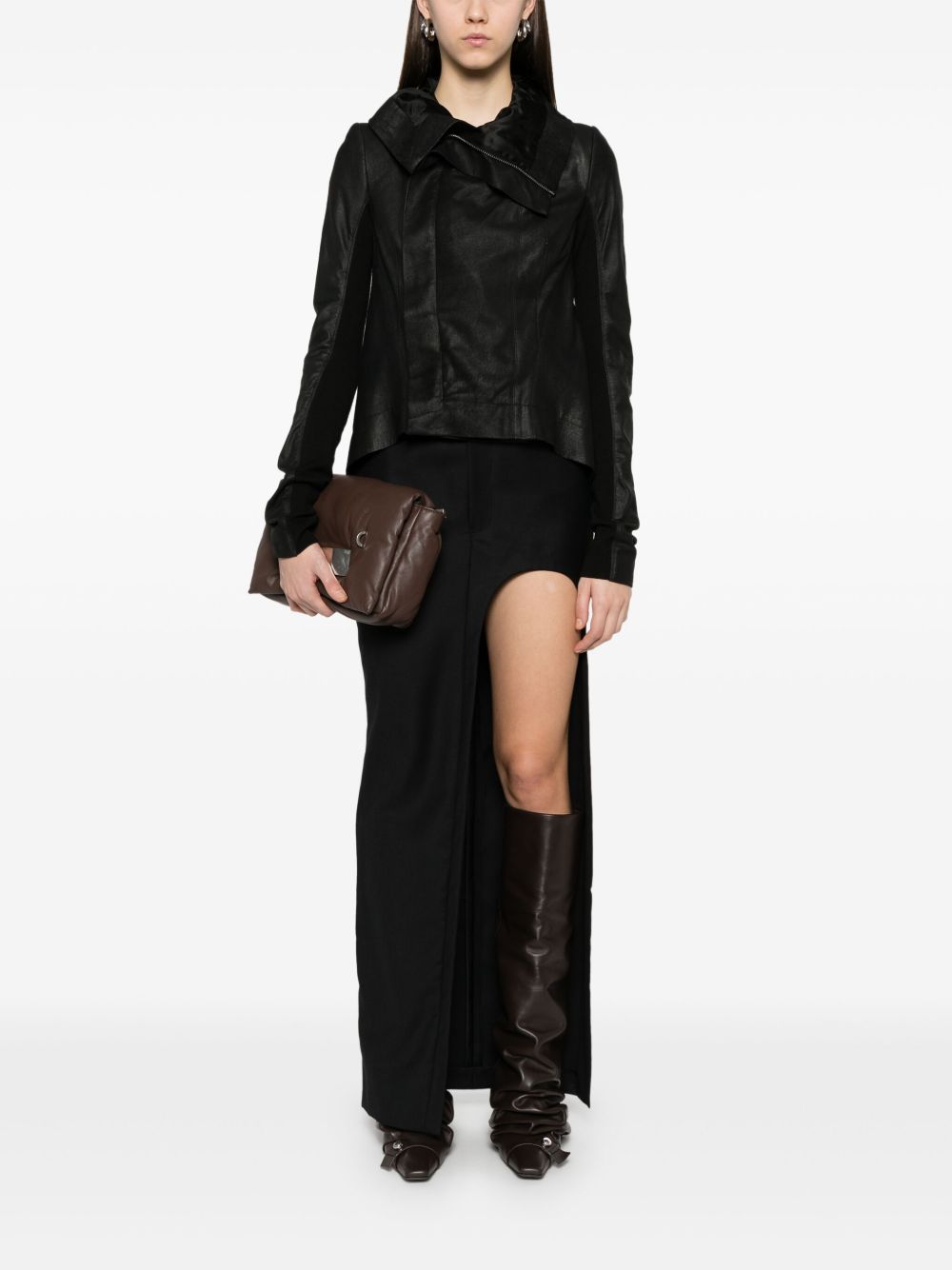 RICK OWENS Women’s Leather Biker Jacket with Funnel Neck - SS25