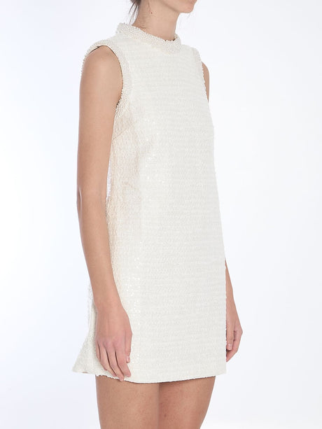 SELF-PORTRAIT Sleeveless Mini Dress with Pearl Trim and Pockets