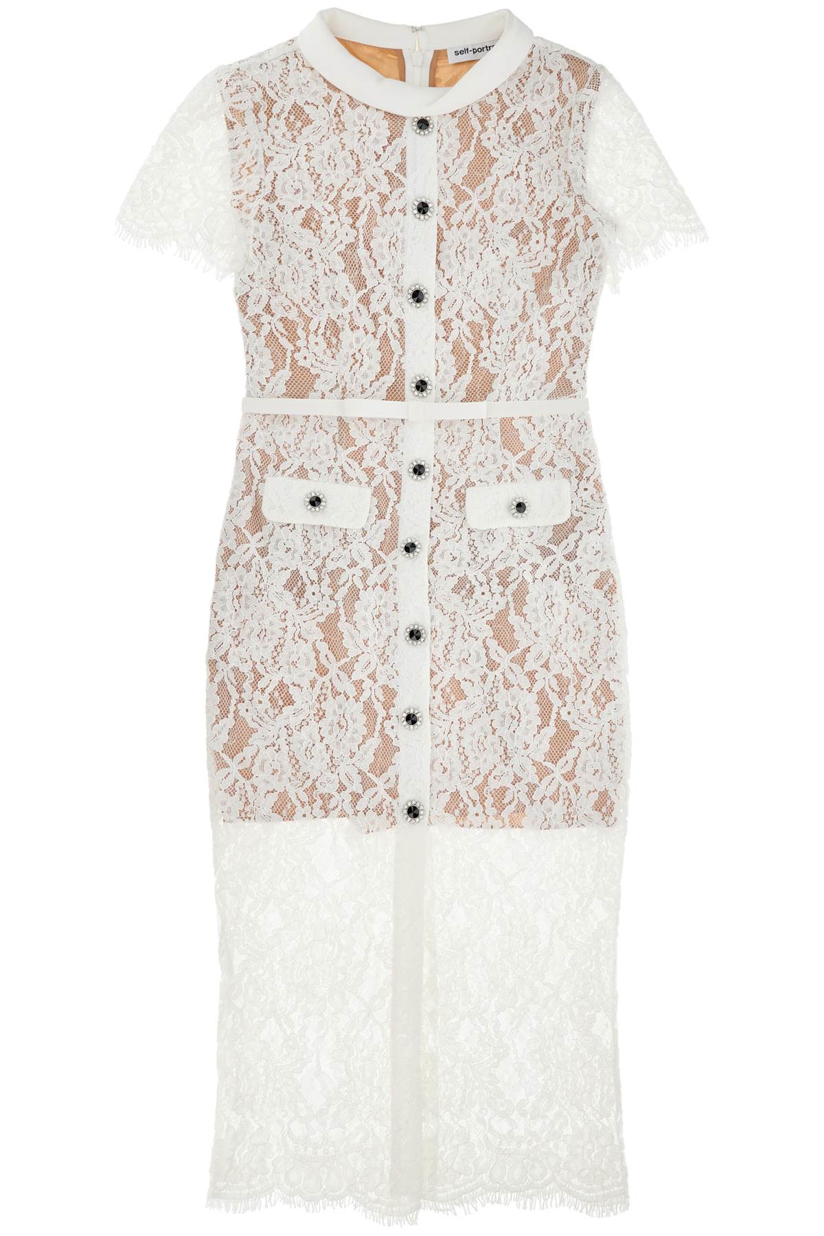 SELF-PORTRAIT Lace Mini Dress with Floral Accents and Belt