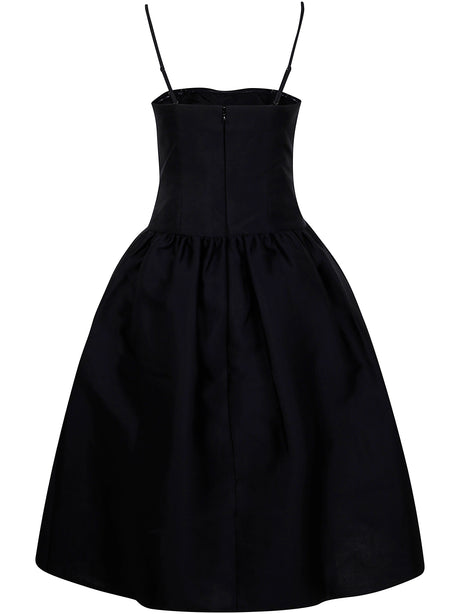 SELF-PORTRAIT Elegant Black Taffeta Contrast Bow Midi Dress