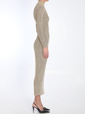 SELF-PORTRAIT Knit Maxi Dress with High Neck and Shoulder Pads - Size S