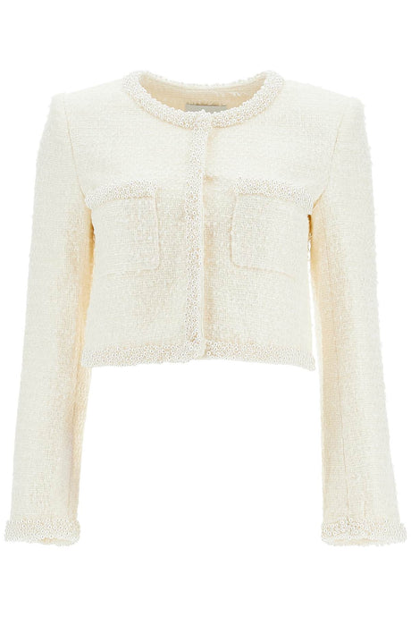 SELF-PORTRAIT Mini Bouclé Jacket with Pearl Detailing