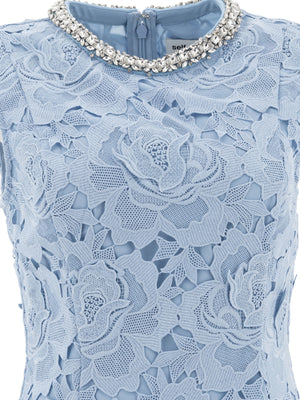 SELF-PORTRAIT Short Dress with Floral Lace & Crystal Details