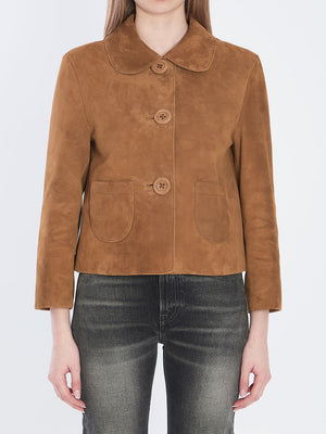 CELINE Cropped Suede Jacket (Size FR 36)