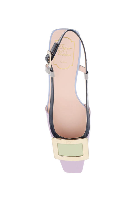 ROGER VIVIER Elegant Beige Patent Leather Slingback Pumps for Women with Geometric Heel