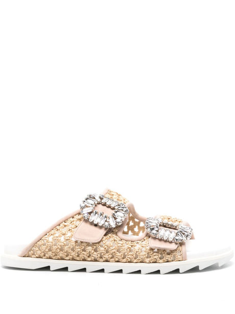 ROGER VIVIER Woven Raffia Double-Strap Sandals