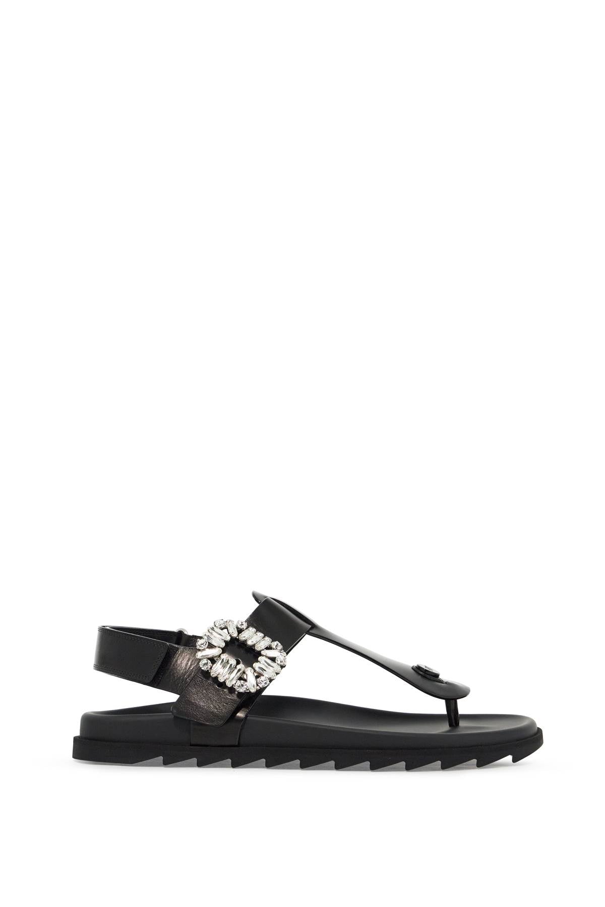 ROGER VIVIER Elegant Leather Flip Flops with Strass Buckle