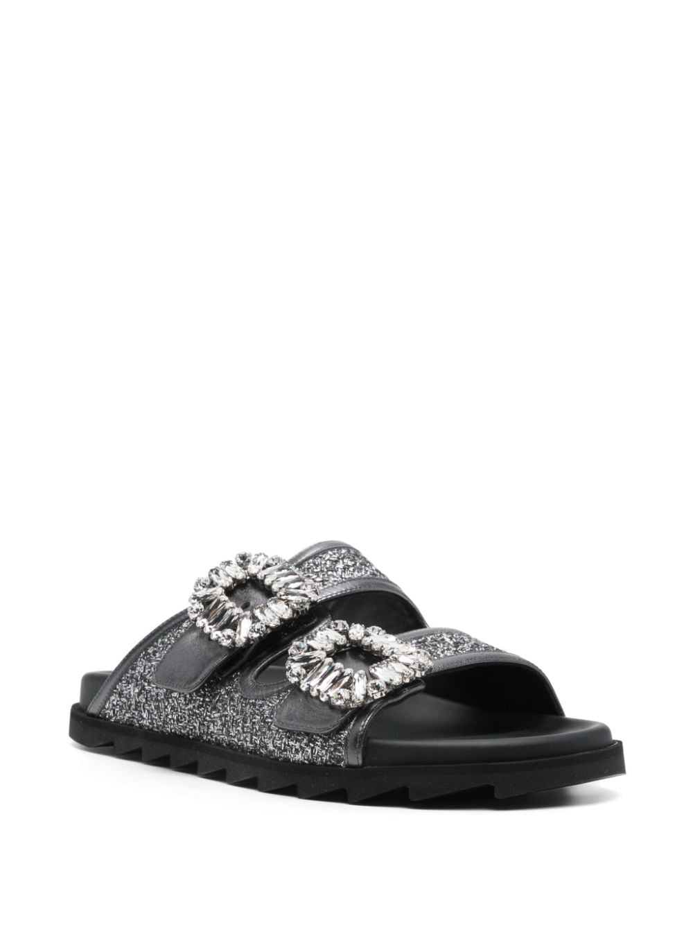 ROGER VIVIER Chic Double-Strap Crystal Buckle Sandals