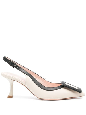 ROGER VIVIER Leather Slingback Pumps with Decorative Buckle - 65mm Mid Heel