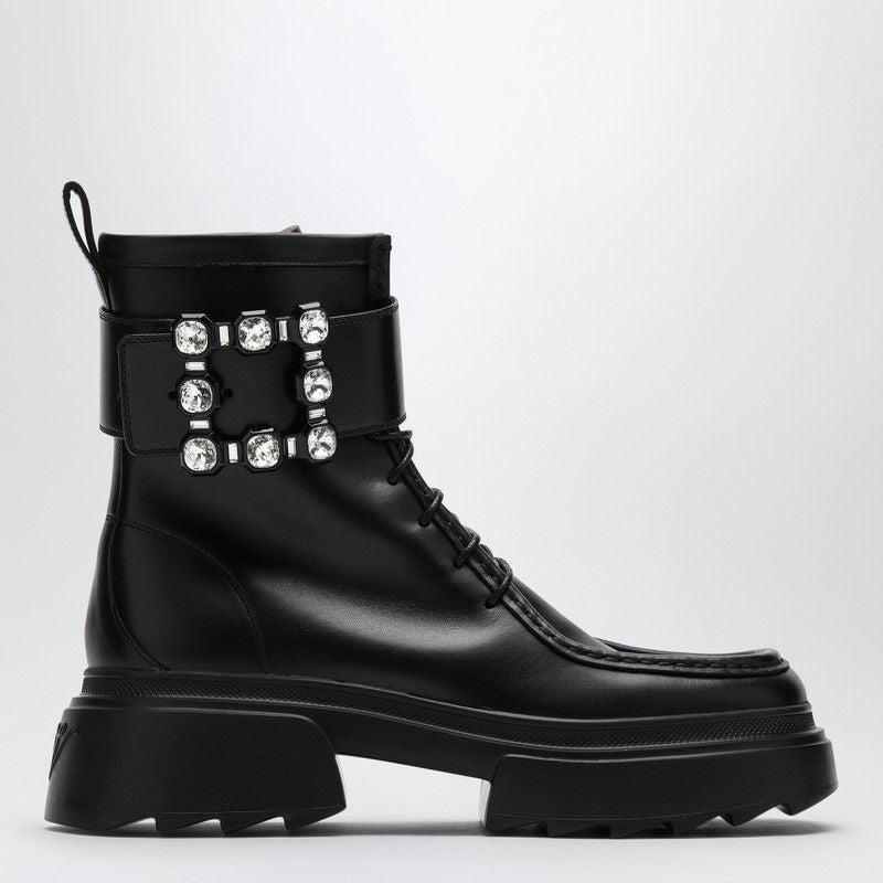 ROGER VIVIER Lace-Up Leather Boot with Rhinestone Detail