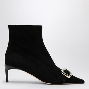 ROGER VIVIER Chic Suede Ankle Boots with Pointed Design and Metal Buckle