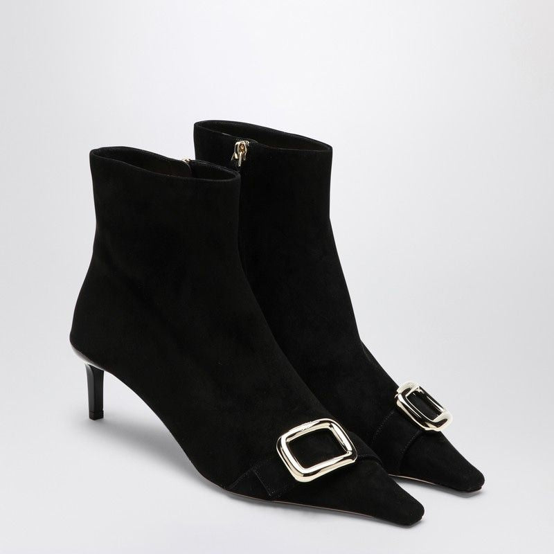 ROGER VIVIER Chic Suede Ankle Boots with Pointed Design and Metal Buckle