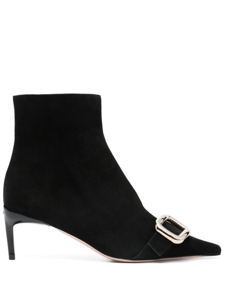 ROGER VIVIER Chic Low Heel Ankle Boots with Decorative Buckle Detail