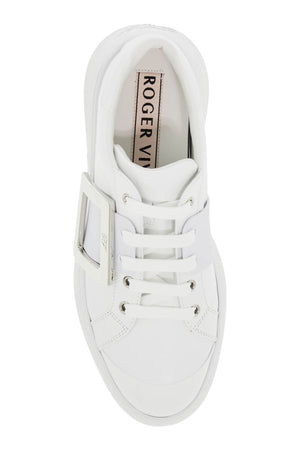 ROGER VIVIER Luxury Leather Platform Sneakers with Silver Buckle