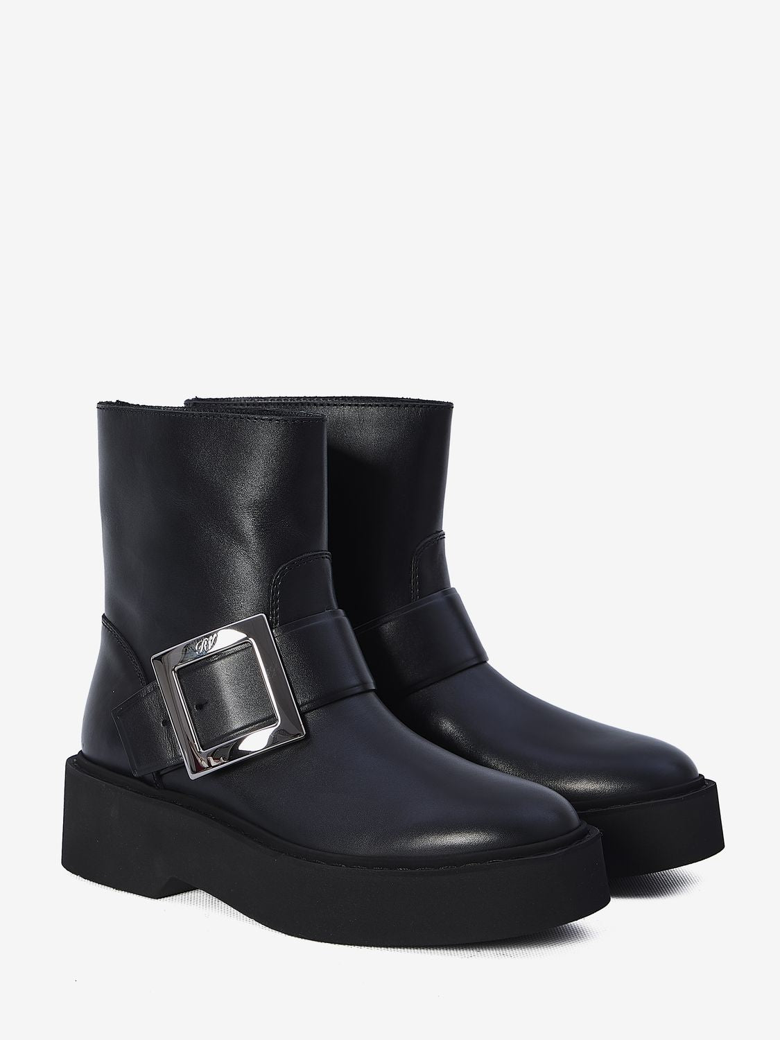 ROGER VIVIER High Biker Booties with Side Buckle