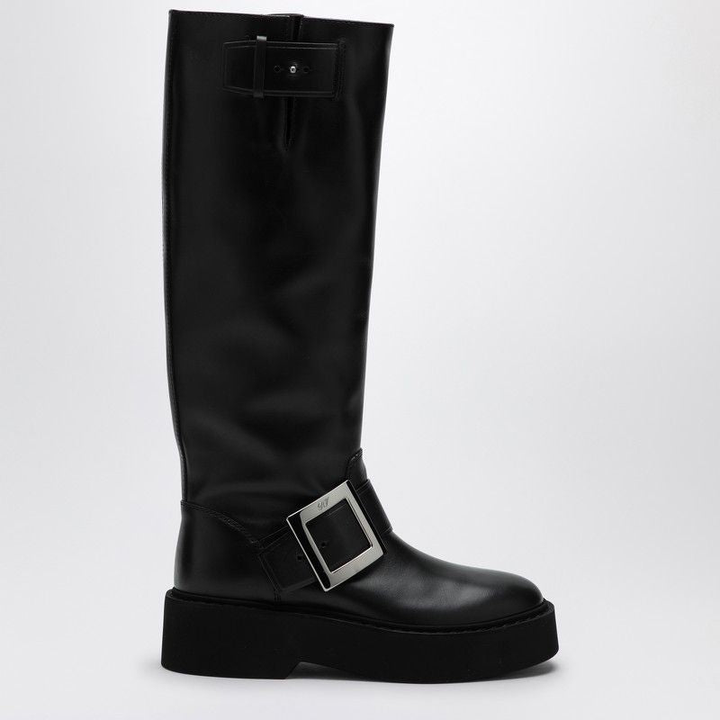 ROGER VIVIER High Biker Boots with Side Metal Buckle - Women's