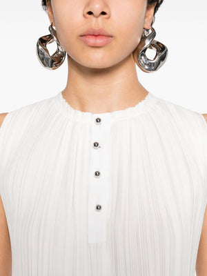 LANVIN Sleeveless Plissé Top with Raw-Cut Detail