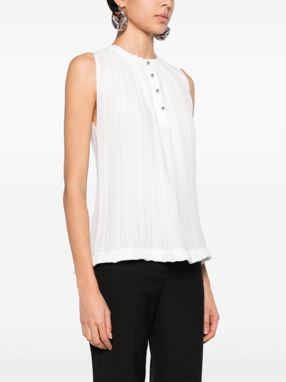 LANVIN Sleeveless Plissé Top with Raw-Cut Detail