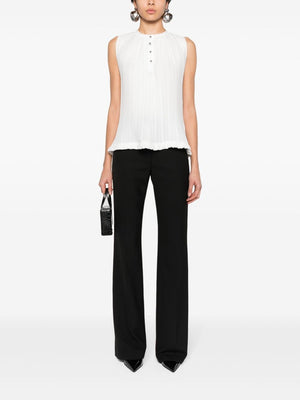 LANVIN Sleeveless Plissé Top with Raw-Cut Detail