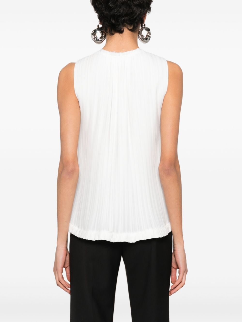 LANVIN Sleeveless Plissé Top with Raw-Cut Detail