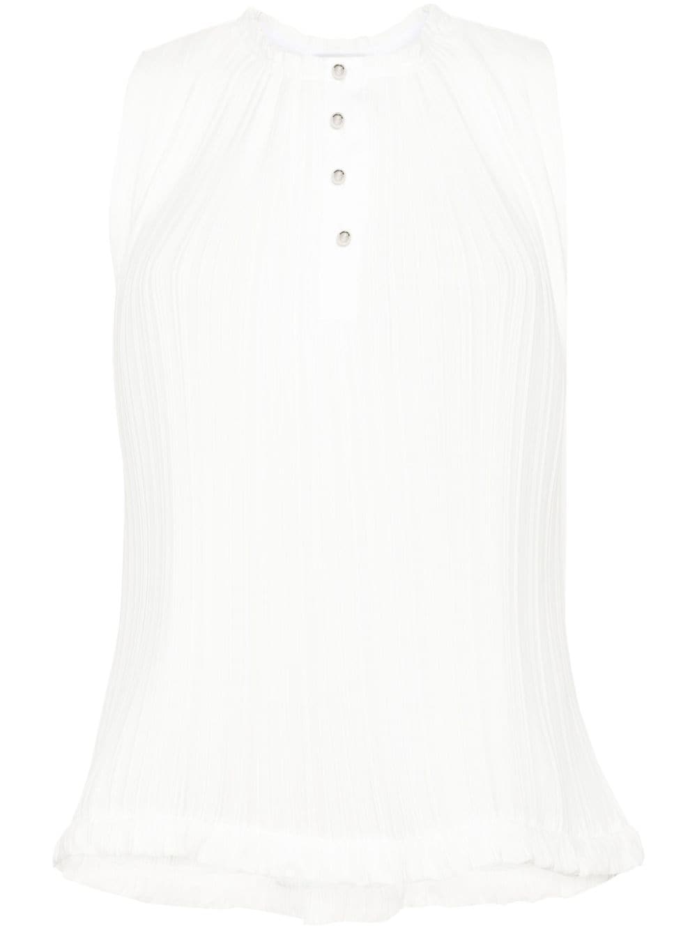 LANVIN Sleeveless Plissé Top with Raw-Cut Detail