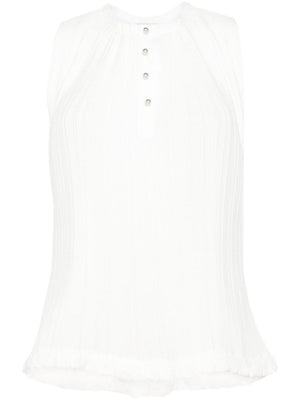 LANVIN Sleeveless Plissé Top with Raw-Cut Detail