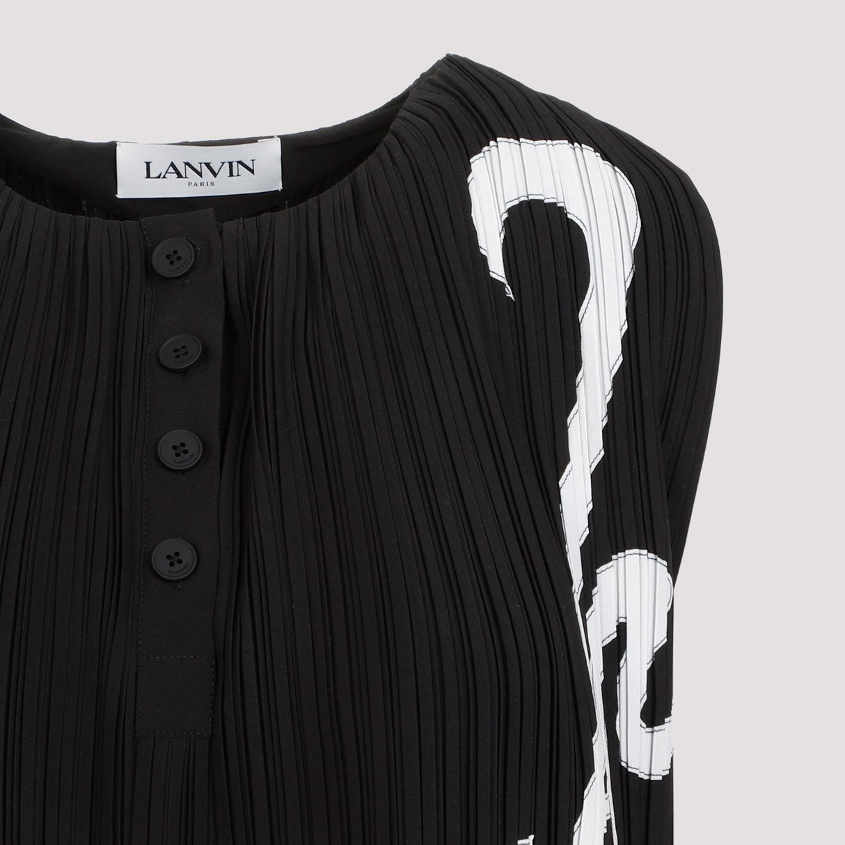 LANVIN ブラックのレディース用サイドスリーブプリーツトップス