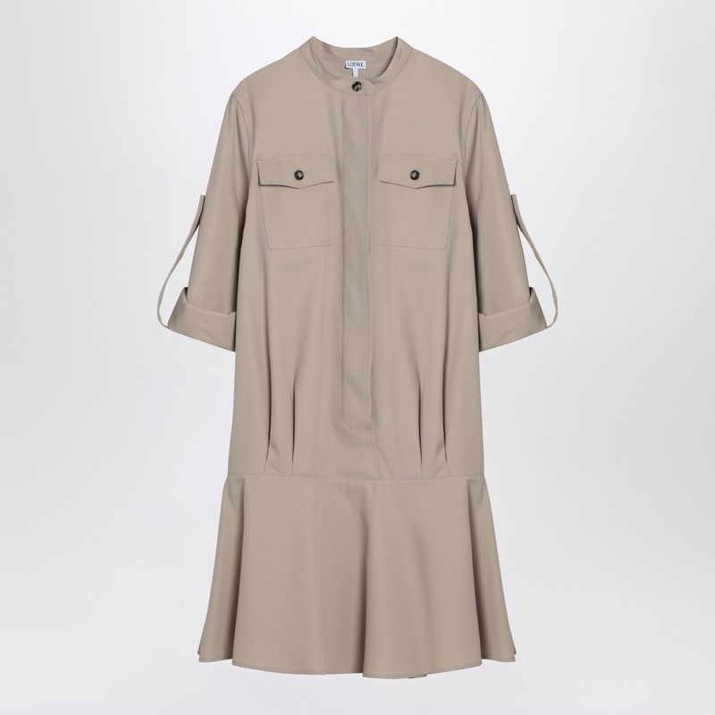 LOEWE Cotton Dress with Flared Skirt and Mandarin Collar