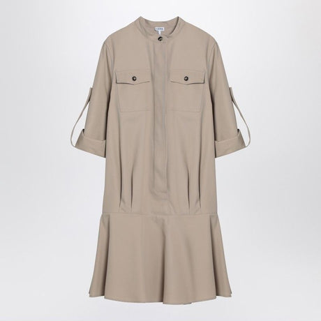 LOEWE Cotton Dress with Flared Skirt and Mandarin Collar