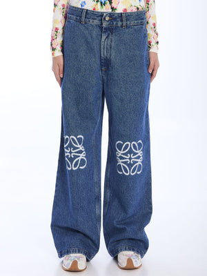 LOEWE Cut-Out Anagram Denim Jeans for Women - Baggy Fit