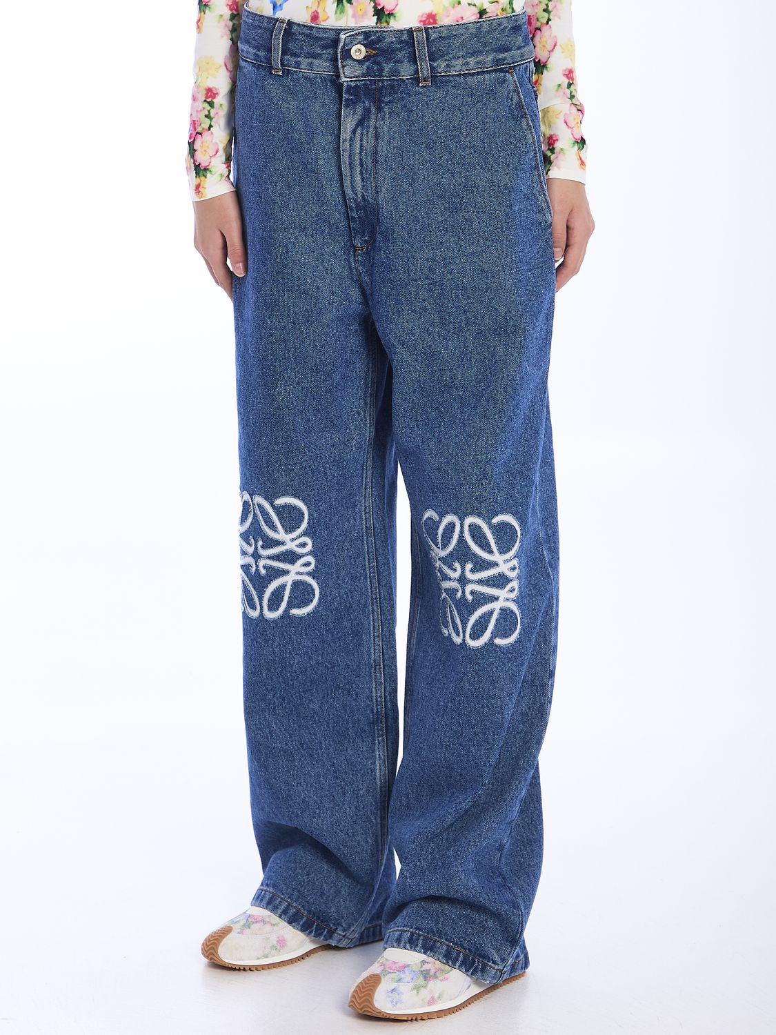 LOEWE Cut-Out Anagram Denim Jeans for Women - Baggy Fit