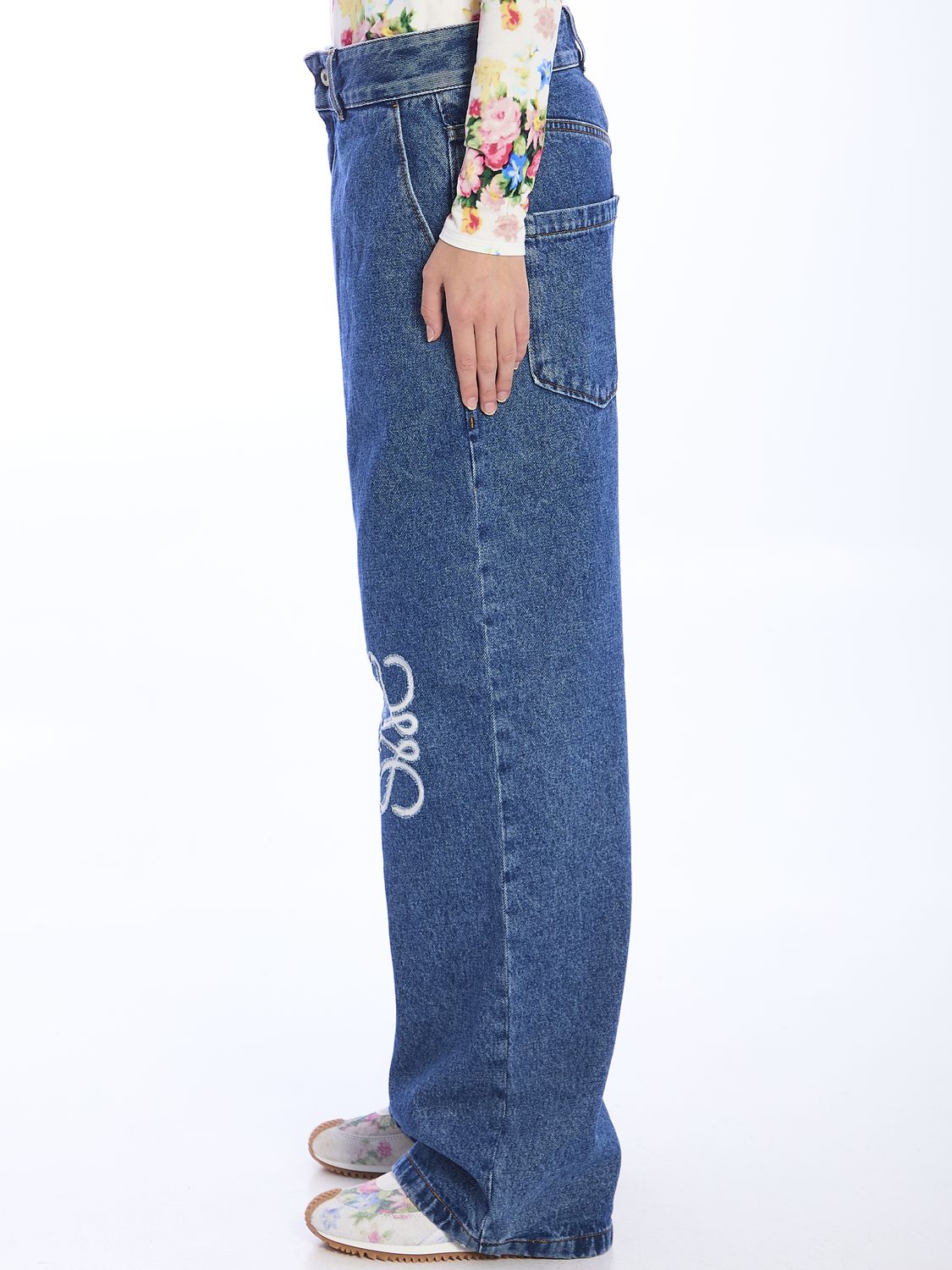 LOEWE Cut-Out Anagram Denim Jeans for Women - Baggy Fit