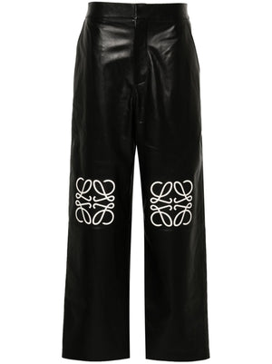 LOEWE Anagram High Waist Wide Leg Leather Trousers