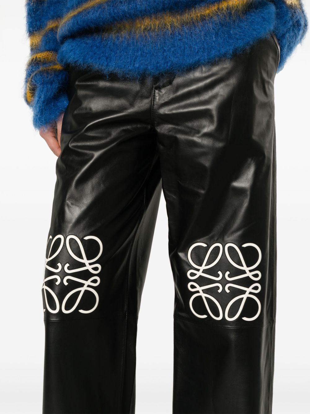 LOEWE Anagram High Waist Wide Leg Leather Trousers