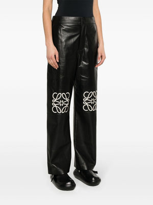 LOEWE Anagram High Waist Wide Leg Leather Trousers